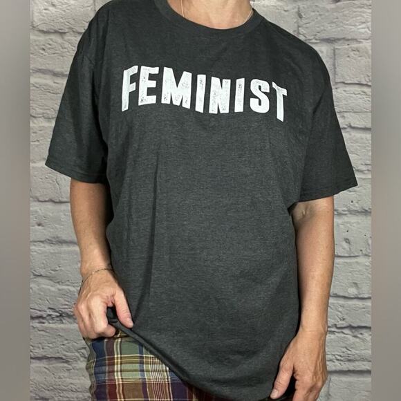 Unisex Anvil Gray Short Sleeve Tee with Bold “Feminist” Graphic - Picture 1 of 6